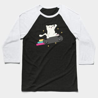 Funny Skater Cat Rainbow Skateboard Baseball T-Shirt